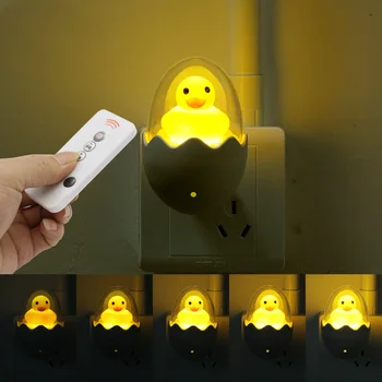 AB Tak 220V LED Gece Lambası Uzaktan Kumanda Kısılabilir İle Sevimli Sarı Ördek Ev yatak odası lambası Çocuklar için Hediye