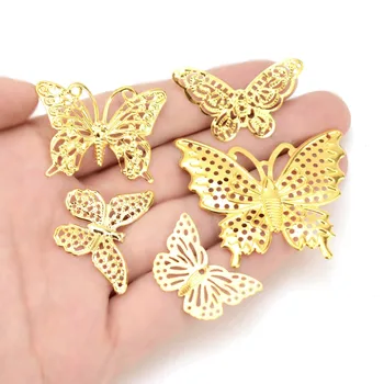 20 Adet Karışık Altın Kelebek Telkari Sarar Boncuk Kapaklar Petal Takılar Metal Demir Hediye Dekorasyon DIY Toptan