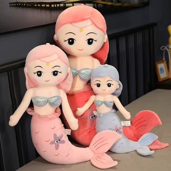 Çok Boyutlu Kawaii Denizkızı peluş oyuncaklar Yumuşak Hayvan Yastık doldurulmuş oyuncak Prenses Bebek Çocuk Erkek ve Kız Doğum Günü Hediyeleri Dekor