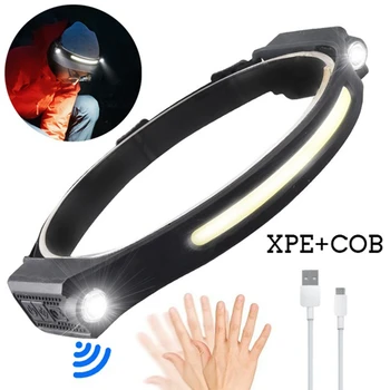 Silikon şarj edilebilir USB far XPE COB far indüksiyon acil kafa ışık taşınabilir açık kamp balıkçı ışığı