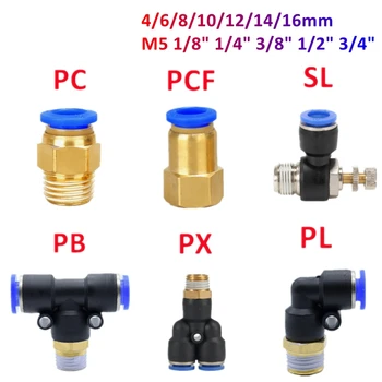 Pnömatik Hava konnektör tertibatı PC/PCF/SL/PB/PX / PL 10mm 12mm 14mm 16 Konu M5 3/4