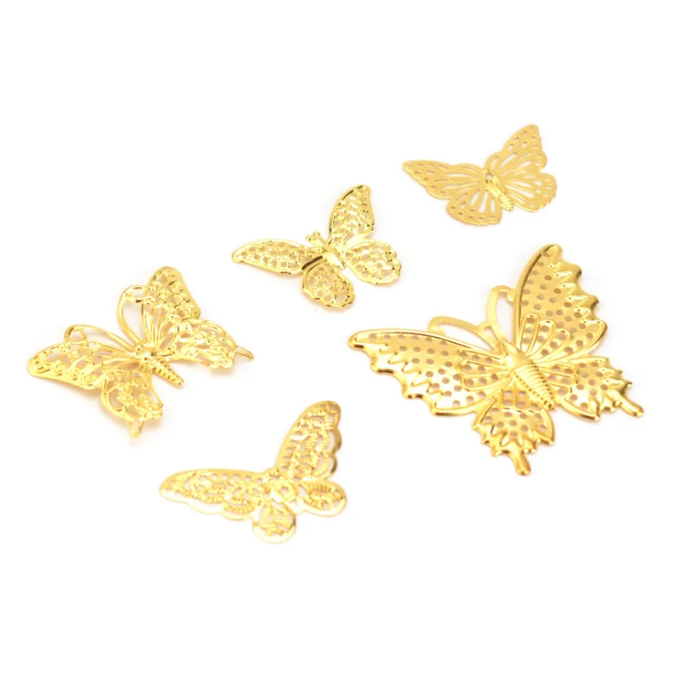 20 Adet Karışık Altın Kelebek Telkari Sarar Boncuk Kapaklar Petal Takılar Metal Demir Hediye Dekorasyon DIY Toptan