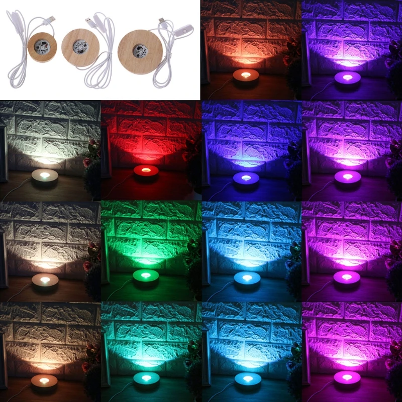 Yuvarlak teşhir tabanı LED taban vazo ışık uzaktan kumanda ile 12 renk RGB ayarlanabilir ışık reçine ekran ahşap ışıklı taban standı