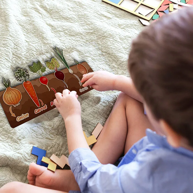Montessori Ahşap Oyuncaklar Bebekler ve Çocuklar için Öğrenme Bilişsel Oyuncaklar Çocuklar için Şekil Eşleştirme Kurulu Bebekler için Dikim V