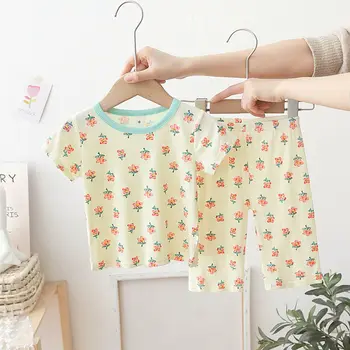 1 2 3 4 yıl Bebek Kız Pijama Çiçek Sevimli Eğlence Giyim Takım Elbise yürümeye başlayan çocuk giysileri Kısa Kollu İki parçalı Çocuk T-shirt Şort