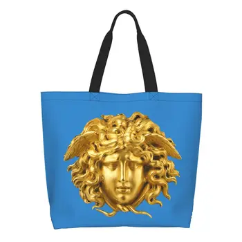 Komik Baskı Cadılar Bayramı Yılan Saç Yunan Mitolojisinde Medusa Kafa Tote alışveriş çantası Yıkanabilir Tuval Shopper omuz çantası