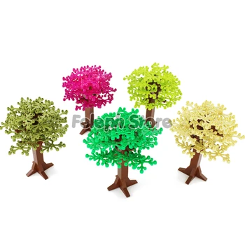 MOC Şehir Sokak Ağaçları Yeşil Çalı Çiçek Çim Bitkileri Bahçe Yapı Taşları Set Oyuncak DIY Bahçe Aksesuarları Parçaları Tuğla