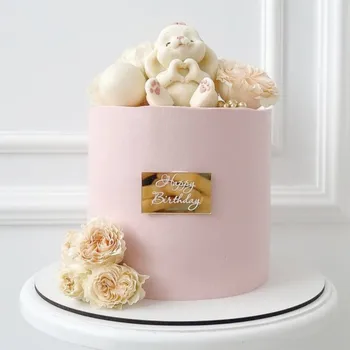 Dikdörtgen Yan Altın Mutlu Doğum Günü Pastası Topper Cupcake Toppers Bebek Doğum Günü Partisi Kek Süslemeleri Kek Dekorasyon Araçları