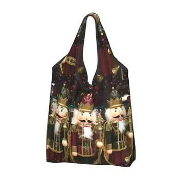 Özel Noel Fındıkkıran Trio alışveriş çantası Kadın Taşınabilir Büyük Bakkaliye Fındıkkıran Karikatür Oyuncak Asker Tote Alışveriş Çantaları