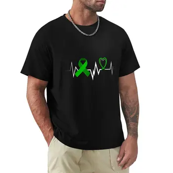 Kalp atışı Yeşil Şerit Böbrek Hastalığı Farkındalık T-Shirt erkek t shirt özel t shirt slim fit t shirt erkekler için