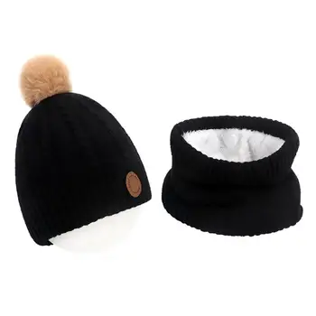 Büzülmeyen 2 adet / takım Güzel Kış Bebek Erkek Çocuk Kap Eşarp Seti Süper Yumuşak Örme Şapka Boyun İsıtıcı Ponpon Açık