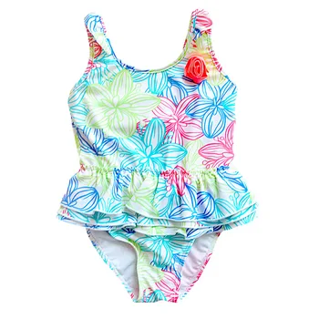 2018 Bebek Kız Mayo Renkli Çiçekler Baskılı 1-8Years Çocuklar Elbise Tasarım Mayo Çocuk Tek Parça Plaj Kıyafeti
