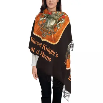 Moda Ortaçağ Haçlı arması Püskül Eşarp Kadınlar Kış Sonbahar Sıcak Şal Sarar Kadın Tapınak Şövalyeleri Savaşçı Eşarp