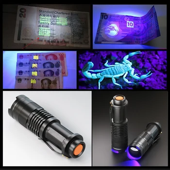 ZK30 zumlanabilir UV LED el feneri Mini LED el feneri 395nm blacklight dalga boyu menekşe ışık Pet idrar akrep kadınsı dedektörü