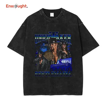 Undertaker T Shirt Güreşçi Vintage Yıkanmış Allen Neal Jones Kısa Kollu Büyük Boy tişört Harajuku Seth Rollins Tees Tops Erkekler