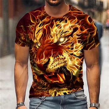 Yaz Hayvan Aslan T-shirt 3D Baskılı Erkek Kadın Serin Rahat kişiselleştirilmiş Tarzı Büyük Boy Tees Tops Kısa Kollu Giyim Erkek