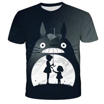 Erkek Yaz Baskılar Rahat T-Shirt Klasik Kawaii Anime Totoro Karikatür Grafik Komik Harajuku O-Boyun Kısa Kollu T-Shirt