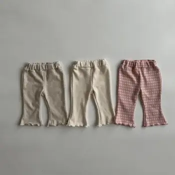 2023 Yeni Bahar ve Yaz Çizme Kesim Pantolon Kız Bebek Moda Çok Yönlü Ekose Alevlendi Pantolon Pamuk Düz Yüksek Kaliteli Pantolon