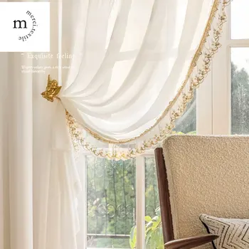 Fransız Perdeleri Oturma Yemek Odası Yatak Odası için Rüya Nakış Boncuklu Dantel Şeffaf ve Opak Beyaz Tül pencere teli