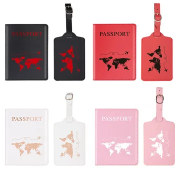 Harita Pasaport Seyahat Etiketi Seti Kontrast Renk Çift Bagaj Etiketi Belgeleri Çoklu kart Yuvası Çantası Su Geçirmez PU Malzeme