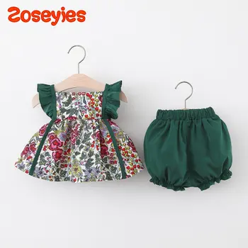 Yaz yeni bebek kız takım elbise polka dot baskı askı üst düz renk şort vintage tatil iki parçalı set