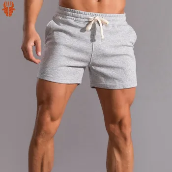 Gri Jogger Kısa Erkekler Fitness egzersiz kıyafetleri Erkekler Spor Salonu Kısa Düz Renk Pamuk Ter Kısa Erkekler Moda Giyim Rahat