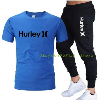 Yeni erkek Marka Hurley gündelik spor giyim Yaz Spor İki parçalı T-shirt Spor erkek Kazak spor elbise