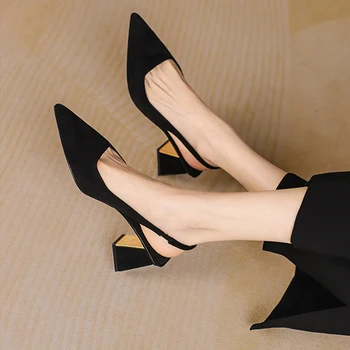 Kadın Pompaları Siyah yüksek Topuklu Ayakkabılar Sandalet Yaz 2023 Yeni Parti Seksi Kalın Katır Ayakkabı Terlik Bayanlar Düğün Zapatos Mujer