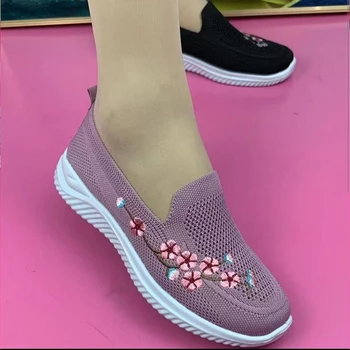 Tenis Kadın Örgü Nefes Sneakers Çiçek Konfor anne ayakkabısı Kadınlar için Düz Renk Yumuşak Ayakkabı Moda Zapatillas Mujer