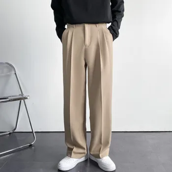 Erkek Takım Elbise Pantolon Düz Renk erkek Geniş Bacak Takım Elbise Pantolon Rahat Yeni Streetwear Erkek Pantolon Baggy Kore Tarzı Düz ince pantolon