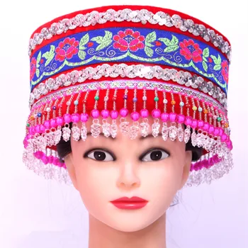 4 renk güzel çin azınlık şapka kadınlar için ulusal şapka ulusal dans şapka ulusal giyim miao giyim