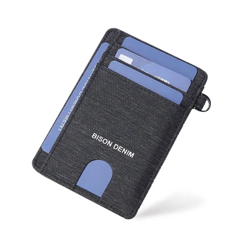 BISON DENIM Inek Deri Moda Ince Minimalist Erkek Cüzdan Kredi kart tutucu RFID Engelleme Deri Çanta 11.3 * 8.2 * 1 cm W9670-1BS