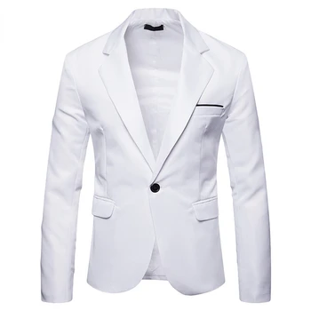 Sonbahar Kış Erkek Iş Rahat Büyük Boy Takım Elbise Ceket Beyaz Mavi Parti Giyim Blazer Artı Boyutu Xxl Uzun Kollu Düğme Üst