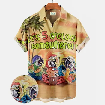 Erkek gömleği Yaz Sıcak Satış Komik Hawaiilan Gömlek Yaka Kısa Kollu Flamingo 3d Baskı Unisex Büyük Boy Giyim Erkek Bluzlar