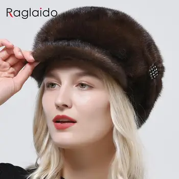 Kış şapka Kadınlar İçin kulak koruyucu Lüks Domo Doğal Vizon Kürk Kap Yüksek Kaliteli soğuk şapka Kadınlar Gerçek Vizon Kürk Kış Kürk Şapka