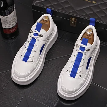 Yeni Lüks Tasarımcı erkek Beyaz Mavi Kalın Tabanlı ayakkabılar Erkek günlük mokasen ayakkabıları Moccasins Spor Yürüyüş Sneakers Zapatos Hombre
