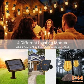 33Ft S14 LED güneş dize ışıkları su geçirmez açık noel dekorasyon ampul tatil bahçe mobilyaları peri lambası şarj edilebilir