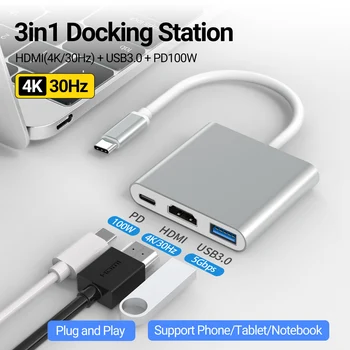3-in - 1 USB C Hub ile 100W Güç Teslimat USB 3.0 4K HDMI için 2023-2016 MacBook Pro Yeni Mac Hava Güverte İstikrarlı Sürücü Adaptörü
