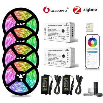 Zigbee 4in1 Led Şerit 12V RGBW RGBWW 5050SMD Kısılabilir Esnek ışık + Pro Denetleyici + Uzaktan + Güç Echo Plus Ses Kontrolü