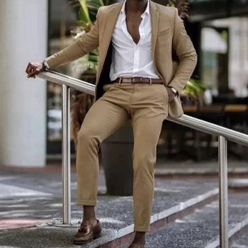Yeni Varış 2 Adet Erkek Takım Elbise terno masculino Slim Fit İş Damat Smokin Erkekler Tailor Made Kostüm Homme Ceket Pantolon