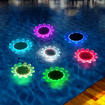 Güneş ayçiçeği ışıkları, açık güneş bahçe ışıkları renkli değişen güneş yüzen ışıklar IP68 su geçirmez yüzen havuz ışıkları