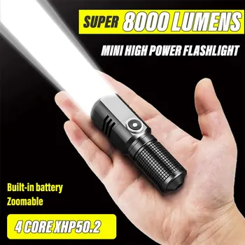 Süper Parlak MİNİ XHP50 LED El feneri USB Torch Şarj Edilebilir Yakınlaştırma Balıkçılık Fener Güçlü 3 Aydınlatma Modu Kamp Lambası