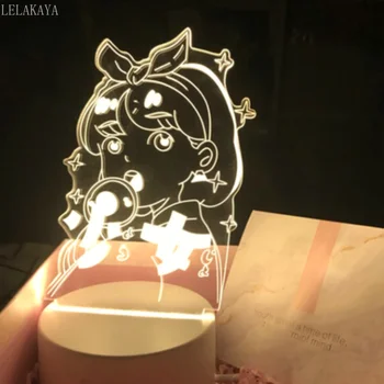 Anime pembe Ay 3d Gece Lambası Yaratıcı Yatak Odası Başucu LED Masa Lambası Dekorasyon Kızlar Uyku Renk Değişti Gece Lambası Hediye yeni
