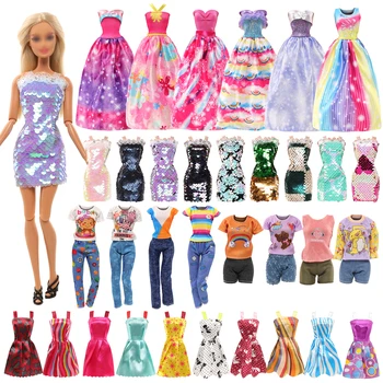 Barwa 15 Paket oyuncak bebek giysileri 3 Pullu Etekler 2 El Yapımı Moda Prenses Elbiseler 4 Mini Etekler 3 Takım Üstleri ve 3 Pantolon Kıyafetler