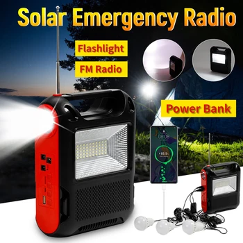 Güneş ışığı ile güneş panelı 3 LED Ampuller FM Radyo Açık acil durum lambası Kamp ışıklı güç bankası Bluetooth MP3 Radyo Hoparlör