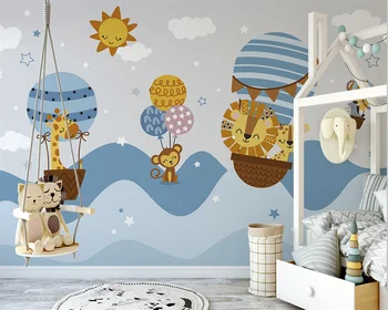 beibehang Özel Modern papel de parede İskandinav El Boyalı Sıcak Hava Balonu Küçük Hayvan çocuk Yatak Odası Arka Plan Duvar Kağıdı