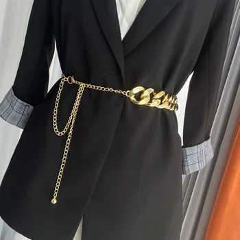 Altın zincir kemer kadın moda Metal bel zinciri elbise ceket etek Bayan dekoratif kemer