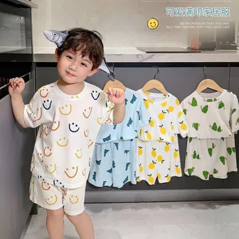 2023 Yaz 2 adet Pijama 2-6years Çocuk Boys Kısa Kollu Takım Elbise çocuk Giysileri Eğlence Giyim Ev Giyim T-shirt + Şort