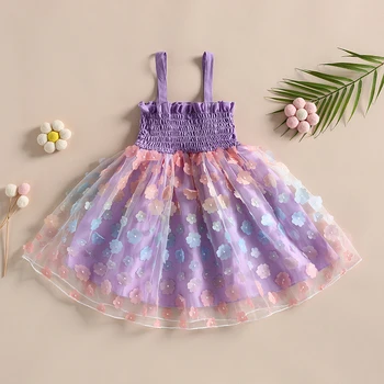 Citgeett Yaz Çocuk Kız Elbise Kolsuz Pileli Çiçek Baskı A-line Tül Elbise Günlük Parti Clothess