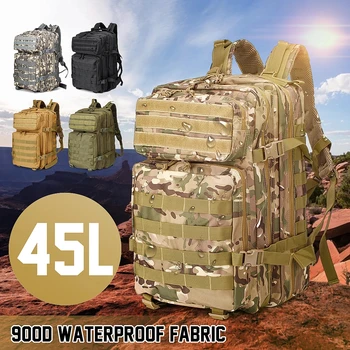 45L 900D Su Geçirmez Taktik Kamuflaj Sırt Çantası Ilk Yardım Kiti Açık Seyahat Avcılık okul çantası omuzdan askili çanta